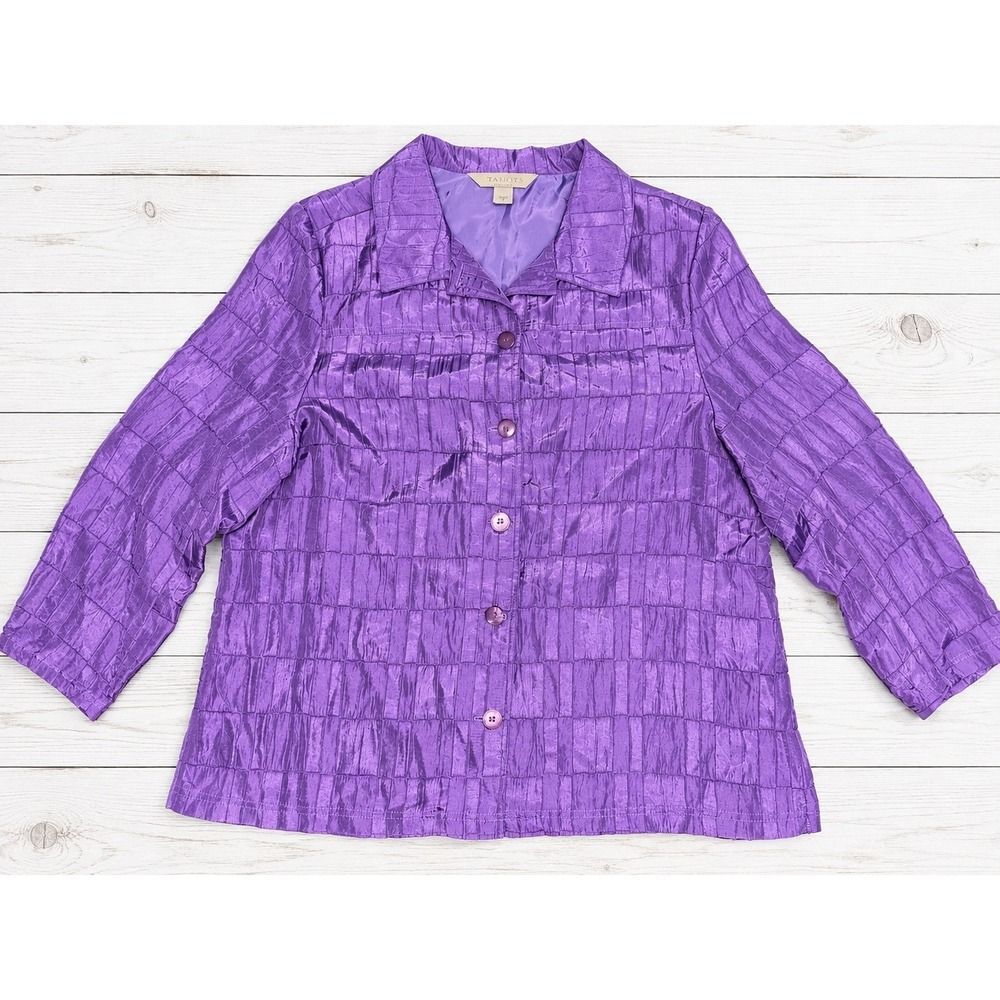 Tanjay Purple Textured Button Up Shirt Blouse Shimmer Pleated 18W - 4751